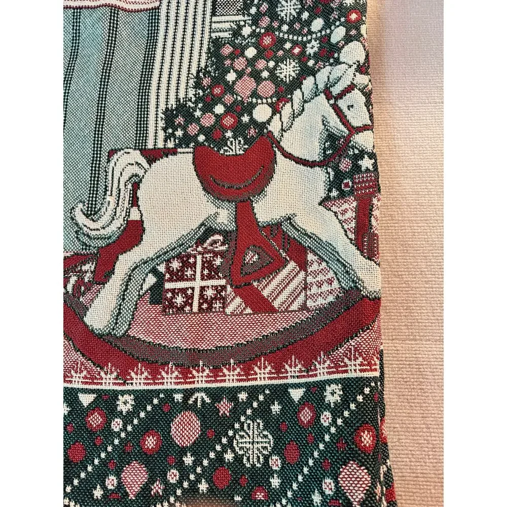 Vintage 1990s American Weavers Christmas Tree Rocking Horse Woven Tapestry Throw